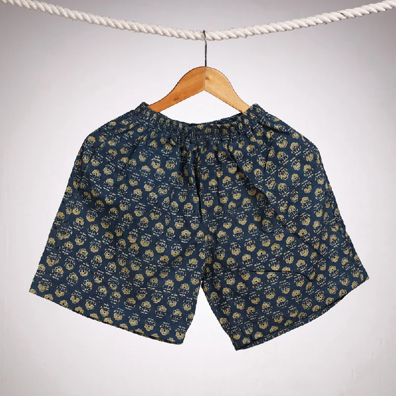 Blue - Ajrakh Block Printing Cotton Unisex Boxer/Shorts