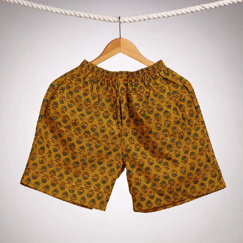 Yellow - Ajrakh Block Printing Cotton Unisex Boxer/Shorts