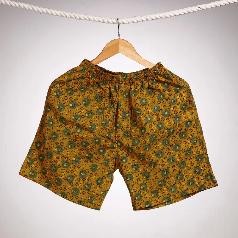 Yellow - Ajrakh Block Printing Cotton Unisex Boxer/Shorts