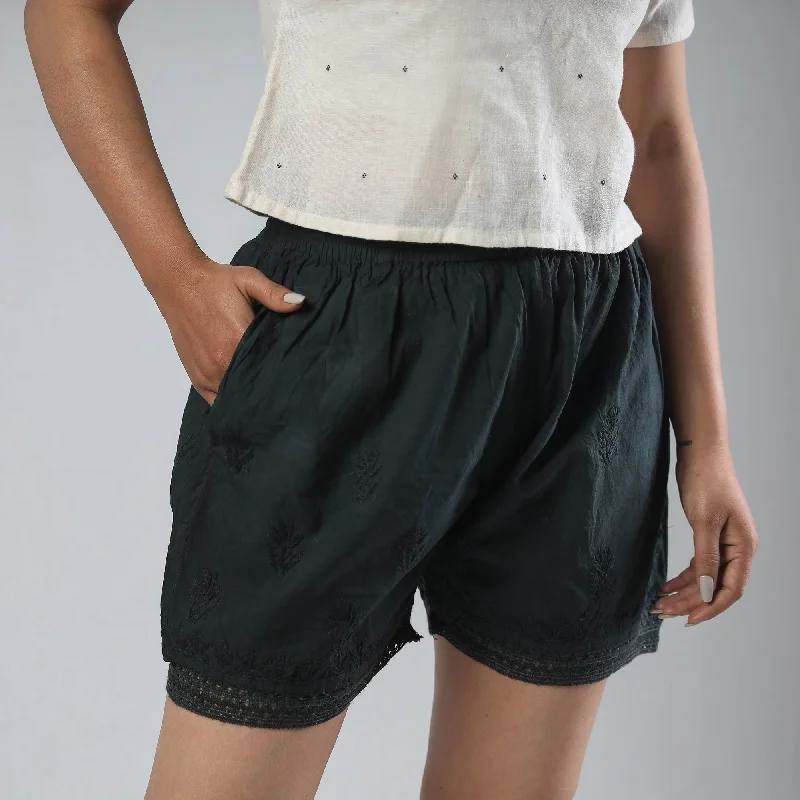 Black - Chikankari Hand Embroidered Cotton Short