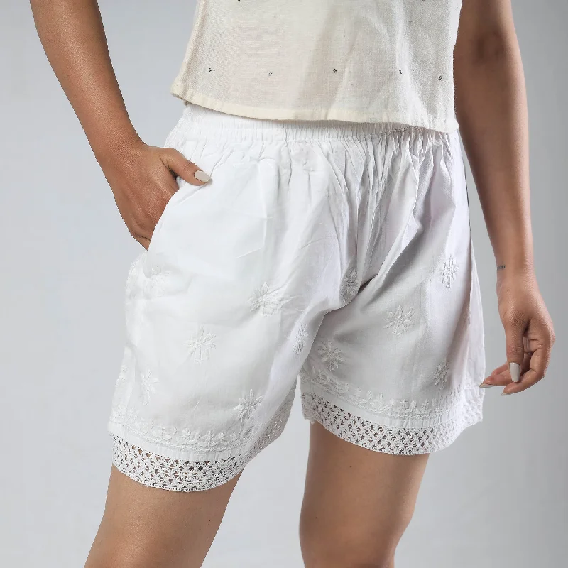 White - Chikankari Hand Embroidered Cotton Short