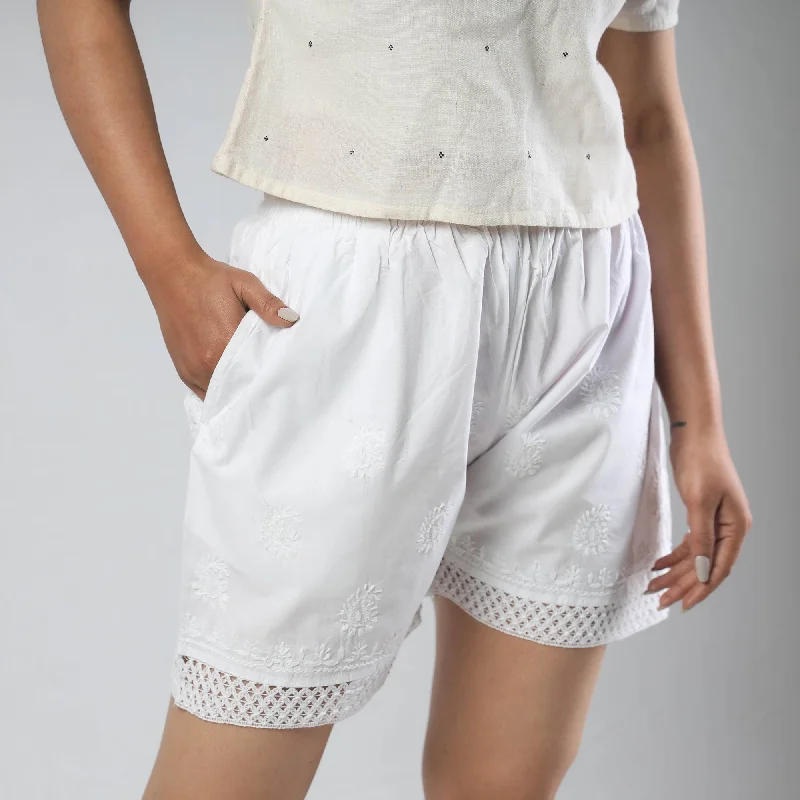 White - Chikankari Hand Embroidered Cotton Short