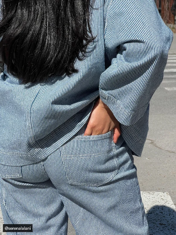 The Carpenter Striped Denim Jacket in Cobalt