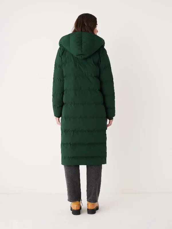 The Highland Long Puffer Coat in Forest Green