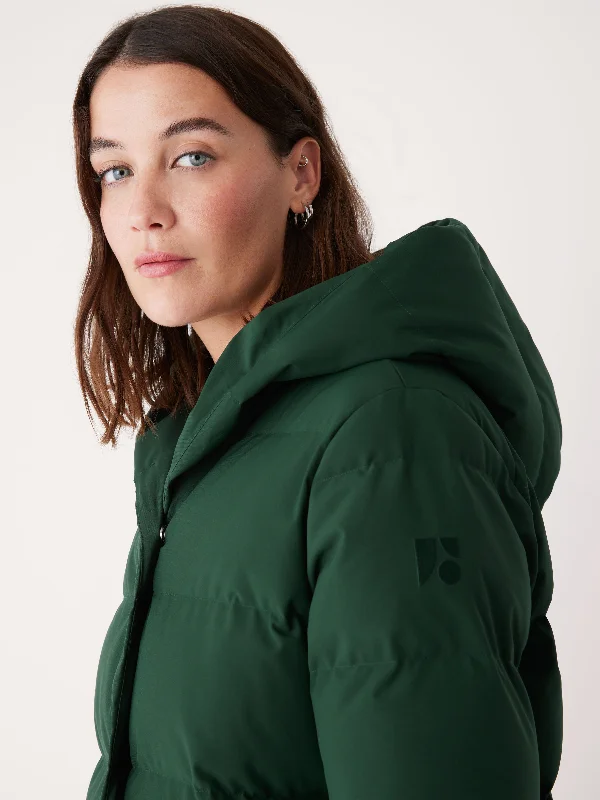 The Highland Long Puffer Coat in Forest Green