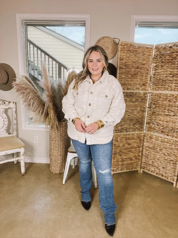 Snowy Afternoon Button Up Sherpa Shacket in Ivory