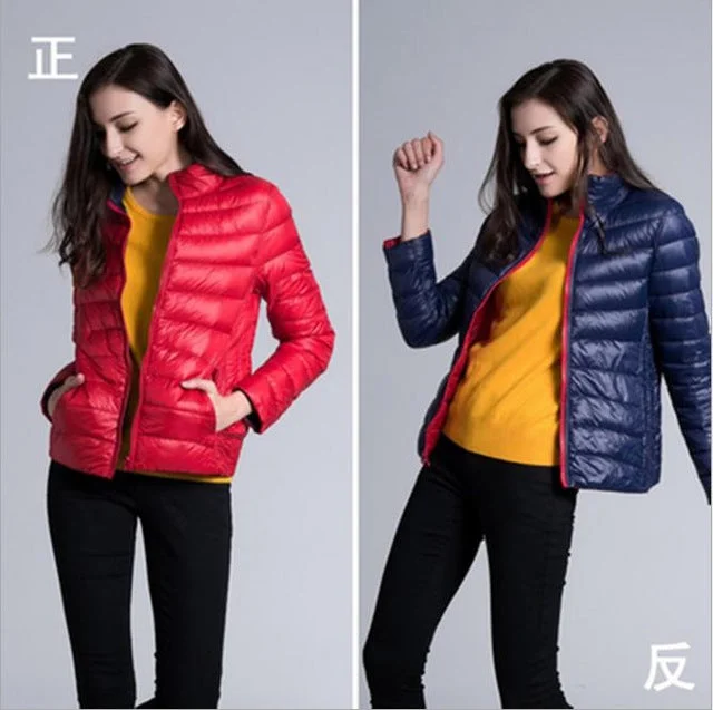 Fitaylor New Winter Women Down Jacket Ultra Light 90% White Duck Down Double Side Coats Short Design Slim Warm Parkas