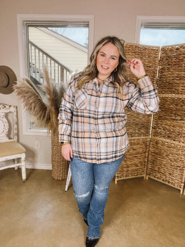 Soft and Dreamy Fur Lined Plaid Flannel Shacket in Black and Nude