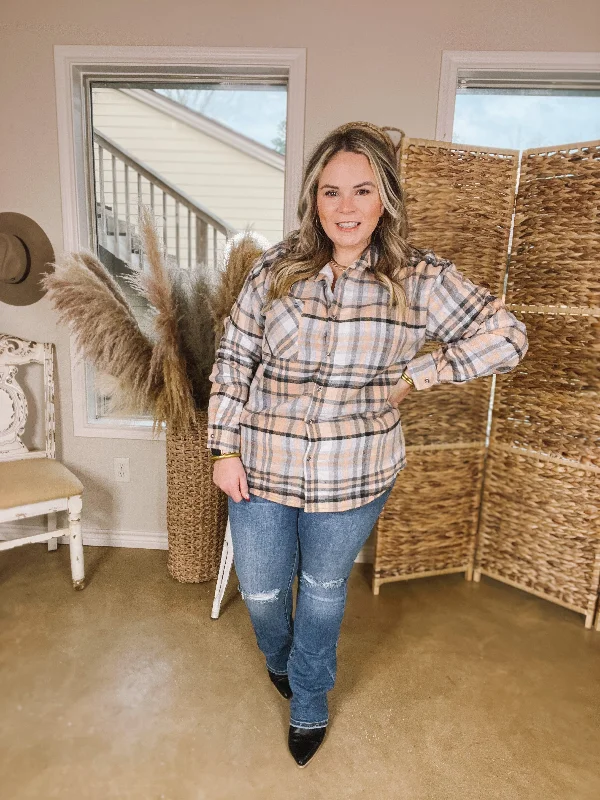 Soft and Dreamy Fur Lined Plaid Flannel Shacket in Black and Nude