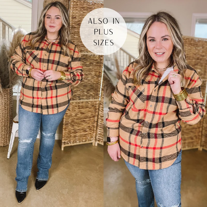 Soft and Dreamy Fur Lined Plaid Flannel Shacket in Tan