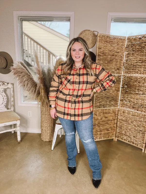 Soft and Dreamy Fur Lined Plaid Flannel Shacket in Tan