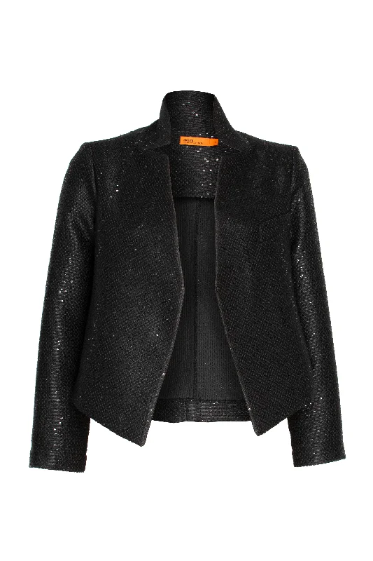 High Collar Classic Jacket - Black Sequin 8656