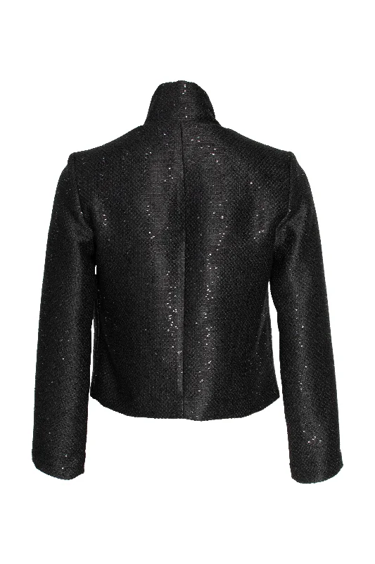 High Collar Classic Jacket - Black Sequin 8656