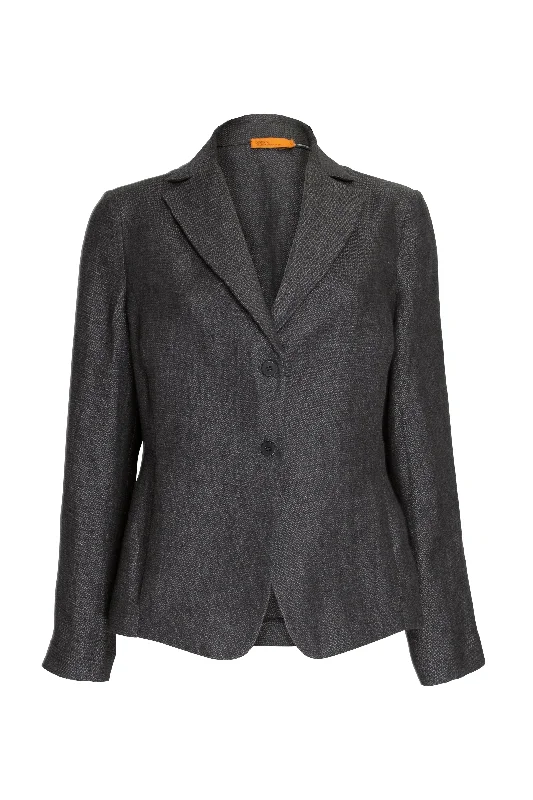 High Revere Collar Jacket - Charcoal Linen 7826