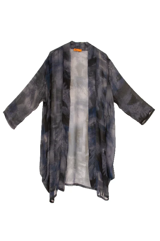 Slate Print Side Drape Long Duster 8609