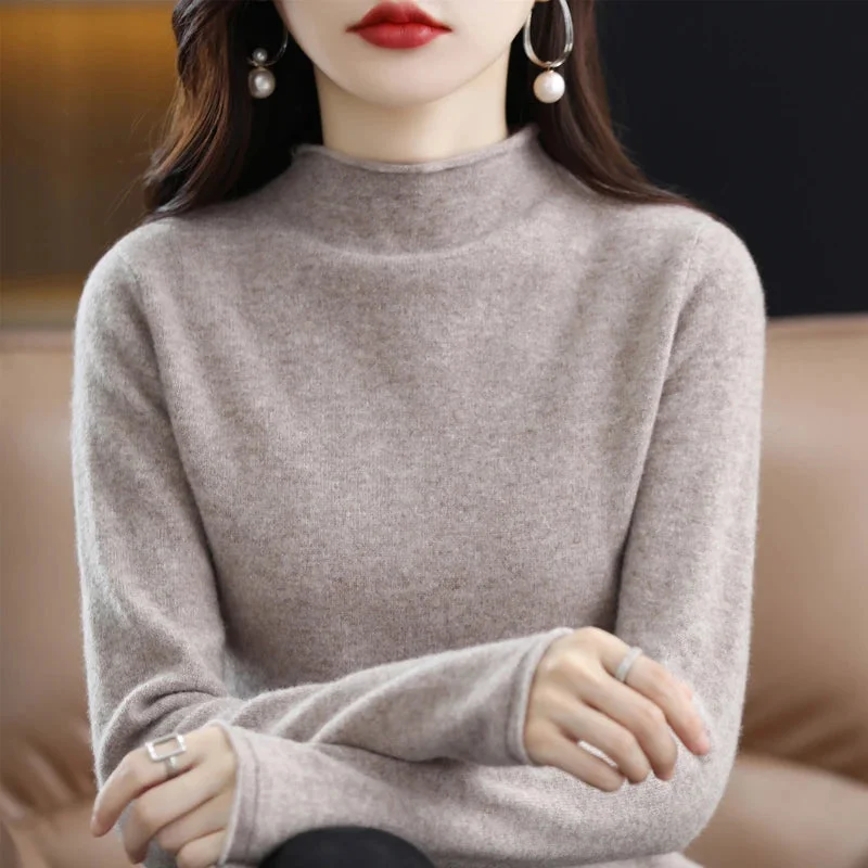 Half High Collar Cashmere Sweater Women's New Fall And Winter Pullover Wool Women's High-Quality Sweater Knitting Warm Jumper