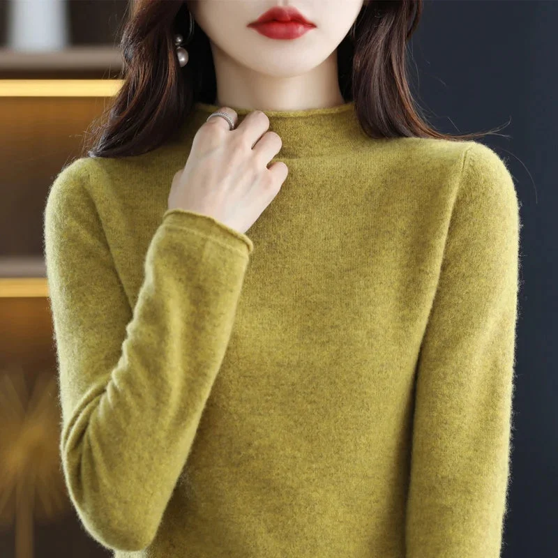 Half High Collar Cashmere Sweater Women's New Fall And Winter Pullover Wool Women's High-Quality Sweater Knitting Warm Jumper