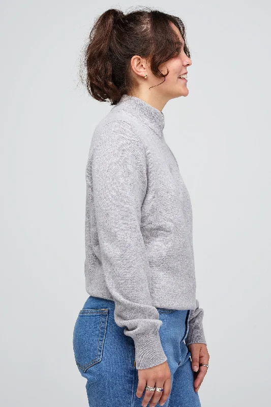 Women's Knitted Lambswool Zip Roll Neck - Grey