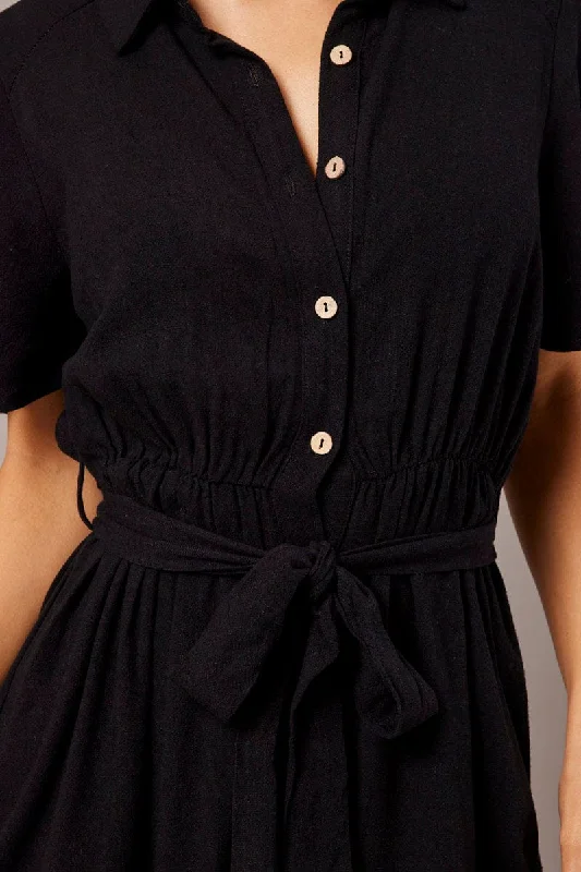 Black Fit And Flare Dress Wing Sleeve