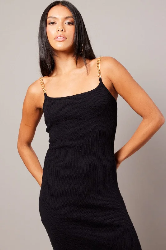 Black Knit Dress Chain Shoulder