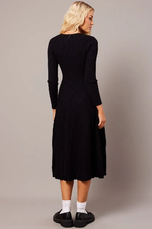 Black Knit Dress Long Sleeve