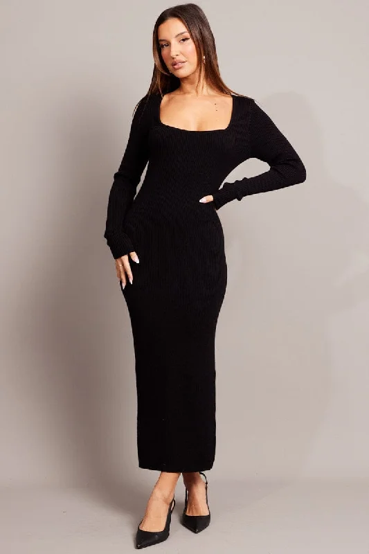 Black Knit Dress Long Sleeve