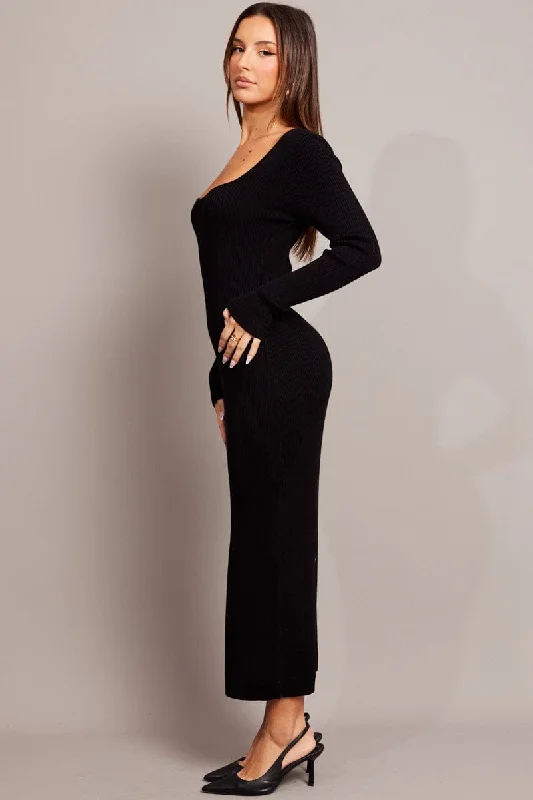 Black Knit Dress Long Sleeve