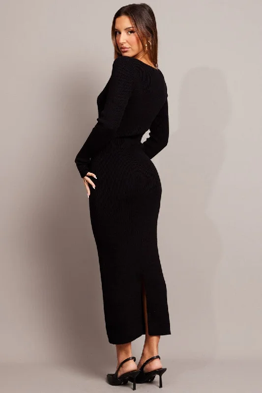 Black Knit Dress Long Sleeve