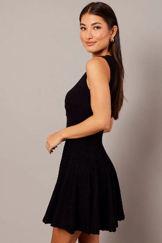 Black Knit Dress Sleeveless Fit and Flare