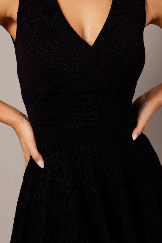 Black Knit Dress Sleeveless Fit and Flare