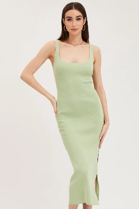 Green Cut Out Back Knit Dress