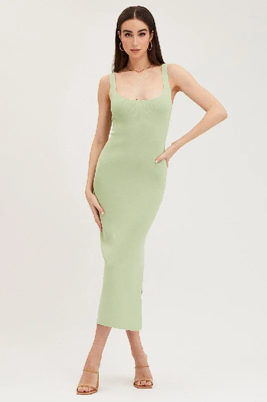 Green Cut Out Back Knit Dress