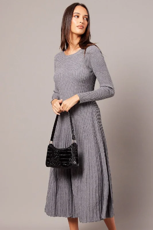 Grey Knit Dress Long Sleeve