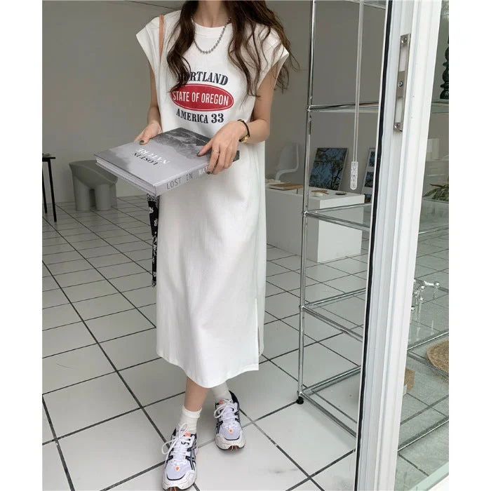 NiDELL Early Summer Korean New plus Size T-shirt Sleeveless Dress Women's Loose Dress Mid-Length Vest Night Dress Tide