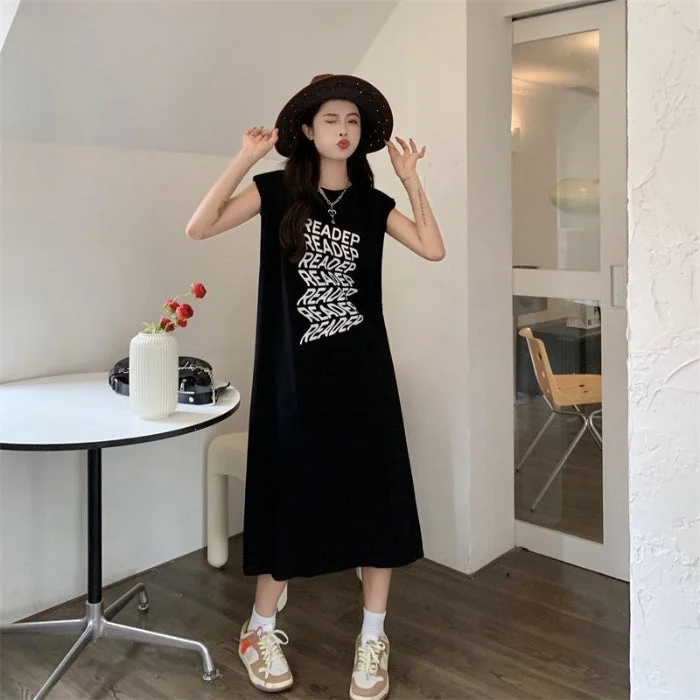 NiDELL Korean Style Summer plus Size Women's Clothes Loose Overknee Dress Casual Western Style All-Matching Fresh T-shirt Skirt Women's Fashion