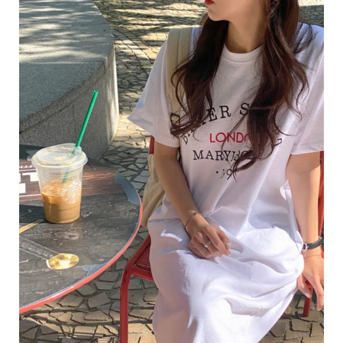 NiDELL Korean Style Summer Trendy plus Size Women's Mid-Length Loose over Knee Dress Casual Simple All-Match T-shirt Long Dress