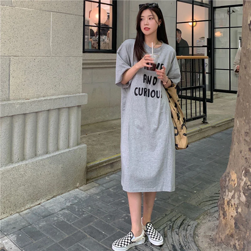 NiDELL Large Size Dress Women's Clothing Korean . Summer New Loose Casual Dress Temperament Slimming Lazy T-shirt Skirt