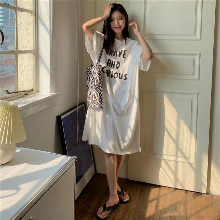 NiDELL Large Size Dress Women's Clothing Korean . Summer New Loose Casual Dress Temperament Slimming Lazy T-shirt Skirt