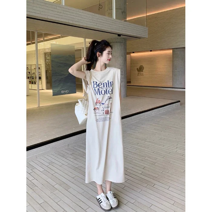 NiDELL New Korean Style Short Sleeve T-shirt Skirt Korean Style Loose Casual plus Size Mid-Length Overknee Dress Dress Female Dress