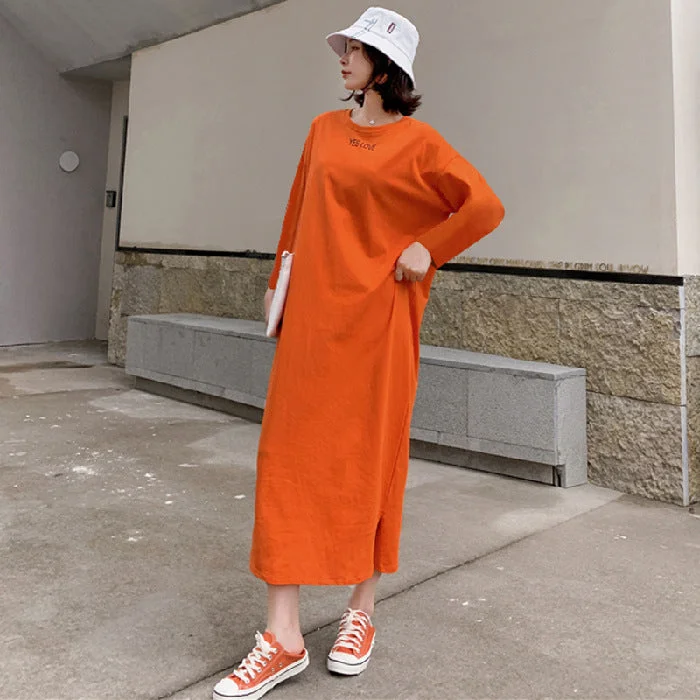 NiDELL Spring and Autumn New Long Sleeve Long Long Dress Korean Online Influencer Refined Dress Loose plus Size Dress Lazy Trend