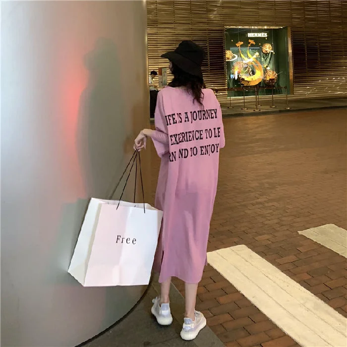 NiDELL Spring and Summer New Personalized Fashion Nightdress for Women Loose Large Size Long Long Dress over the Knee Pajamas Dress Can Be Worn outside