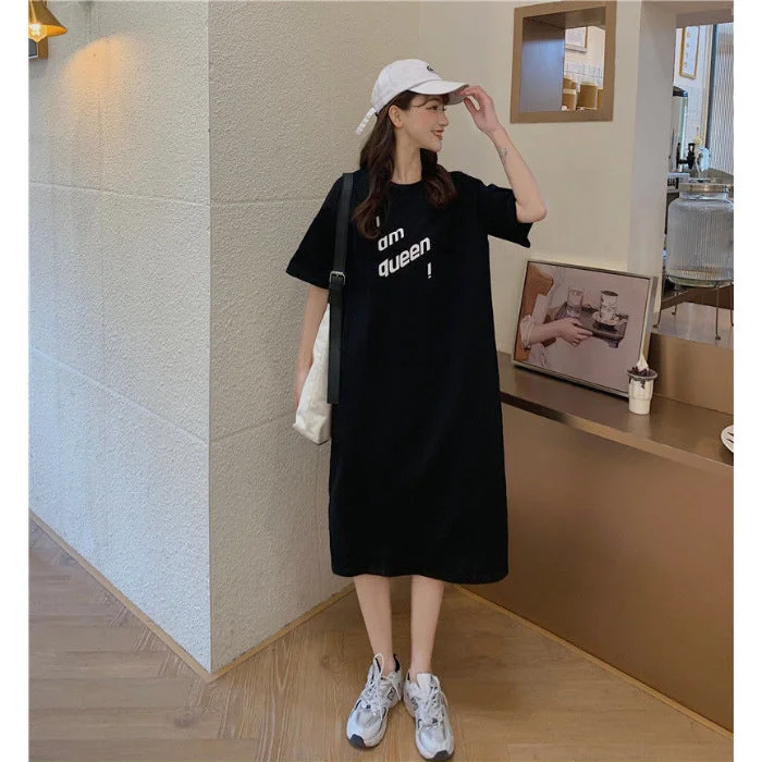 NiDELL Summer and Autumn Korean Style Korean Style Large Size Long Extra Large T-shirt Dress Plump Girls Loose Overknee Nightdress Female Dress