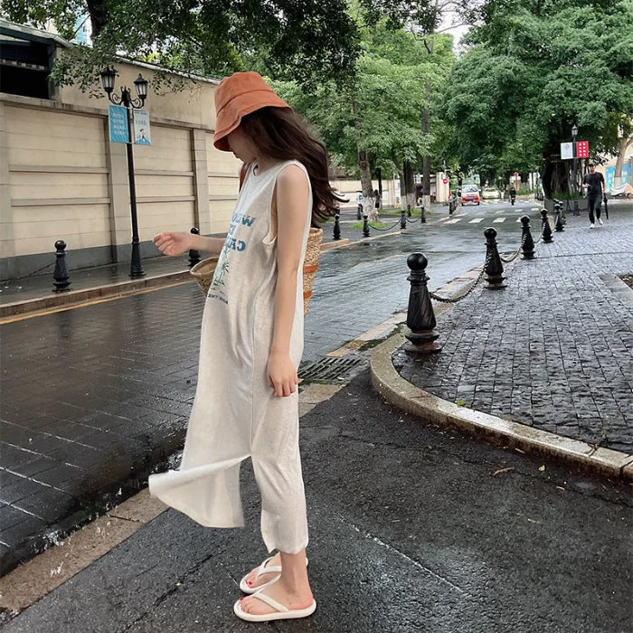 NiDELL Summer Casual Korean Style New Sleeveless T-shirt Skirt Long Dress Women's Loose Dress Mid-Length Vest Night Dress Fashion