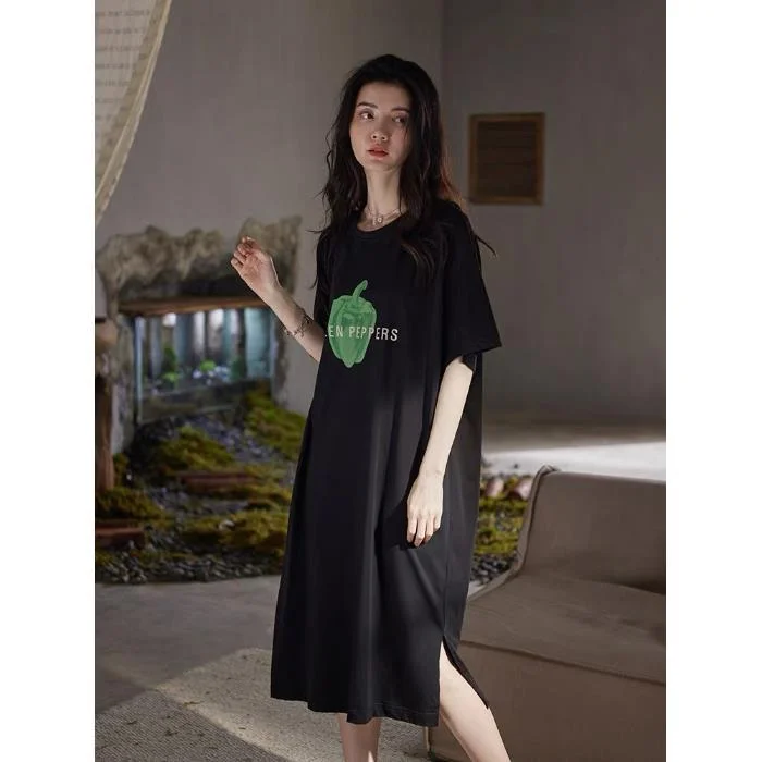 NiDELL Summer Korean Style Korean Loose plus Size Women's Clothing Long and Simple Casual Dress Plump Girls Women's T-shirt Overknee Dress