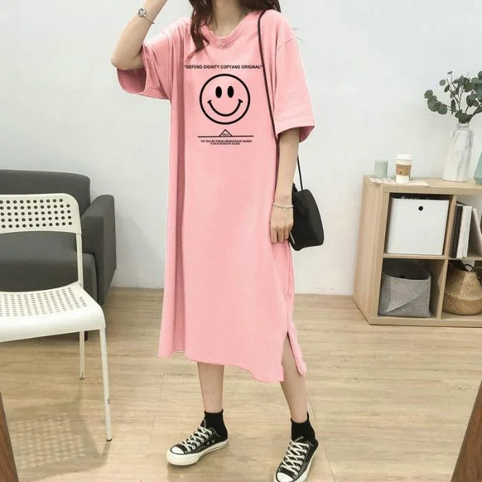 NiDELL Summer Korean Style Korean Style Large Size Long Dress Plump Girls Loose Overknee Nightdress Simple Casual about T-shirt Long Dress Fashion