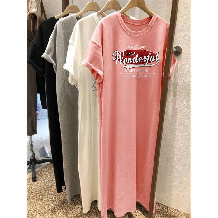 NiDELL Summer Korean Style Korean Style Large Size T-shirt Long Dress Long Extra Large Dress Plump Girls Loose Overknee Nightdress Women's Fashion