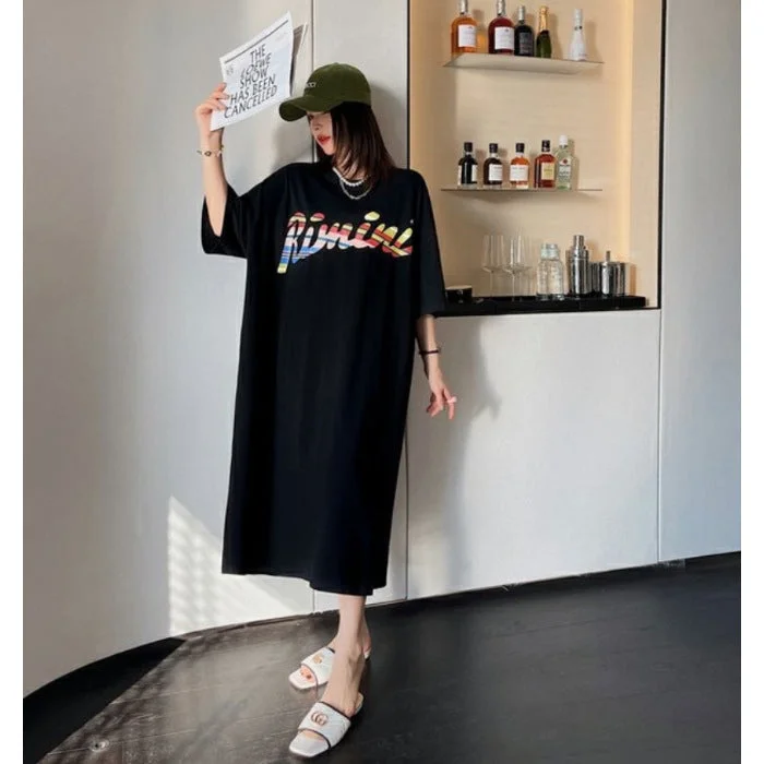 NiDELL Summer Korean Style Korean Style Large Size T-shirt Skirt Long Extra Large Size Dress Plump Girls Loose Overknee Nightdress Women's Fashion