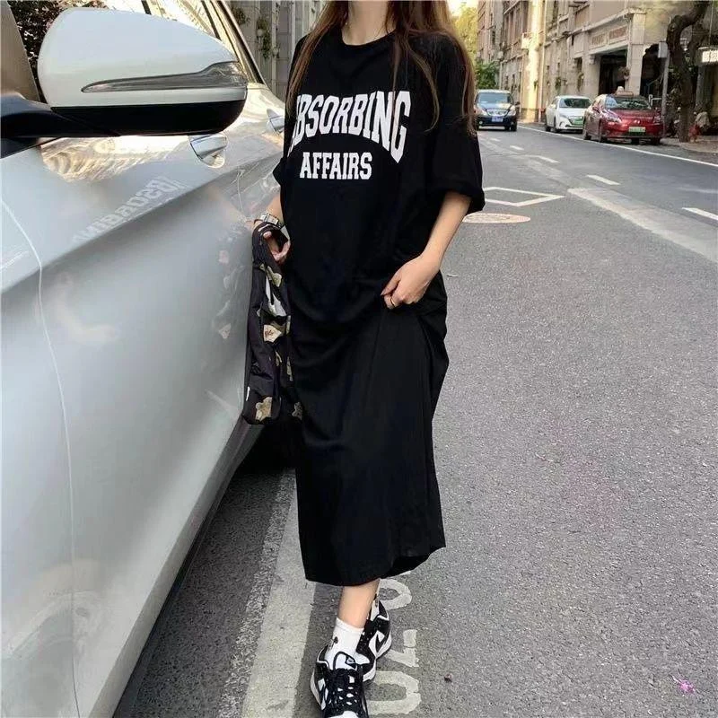 NiDELL Summer Korean Style Large Size Women's Clothing Casual Long Dress Plump Girls Loose Overknee T-shirt Long Dress Women's Nightdress