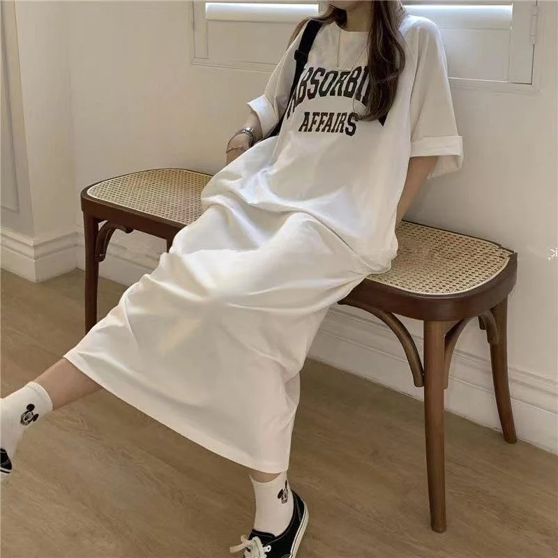 NiDELL Summer Korean Style Large Size Women's Clothing Casual Long Dress Plump Girls Loose Overknee T-shirt Long Dress Women's Nightdress