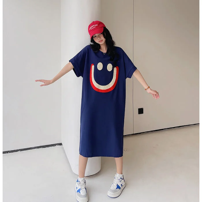 NiDELL . Summer Oversized Loose-Fitting Pattern Print Slimming Short Sleeve T-shirt Skirt Women's Korean Surrogate Shopping Overknee Long Dress Fashion